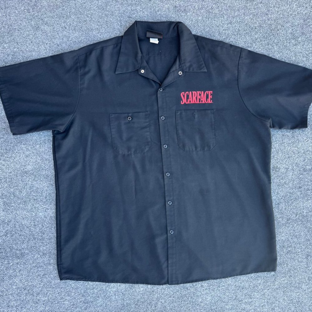VTG Scarface Tony Montana Shirt Mens Black Dragonfly Button Up Short Sleeve 2XL